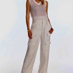Cream Cargo Satin Pants